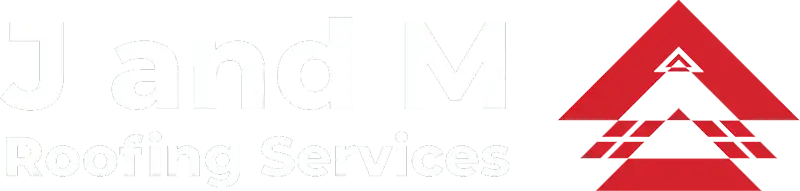 Logo for J and M Roofing Services, featuring bold white text with a red triangle graphic, highlighting roofing expertise.